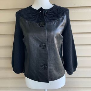 •Jones New York• Black Leather&Wool Jacket-Size SP